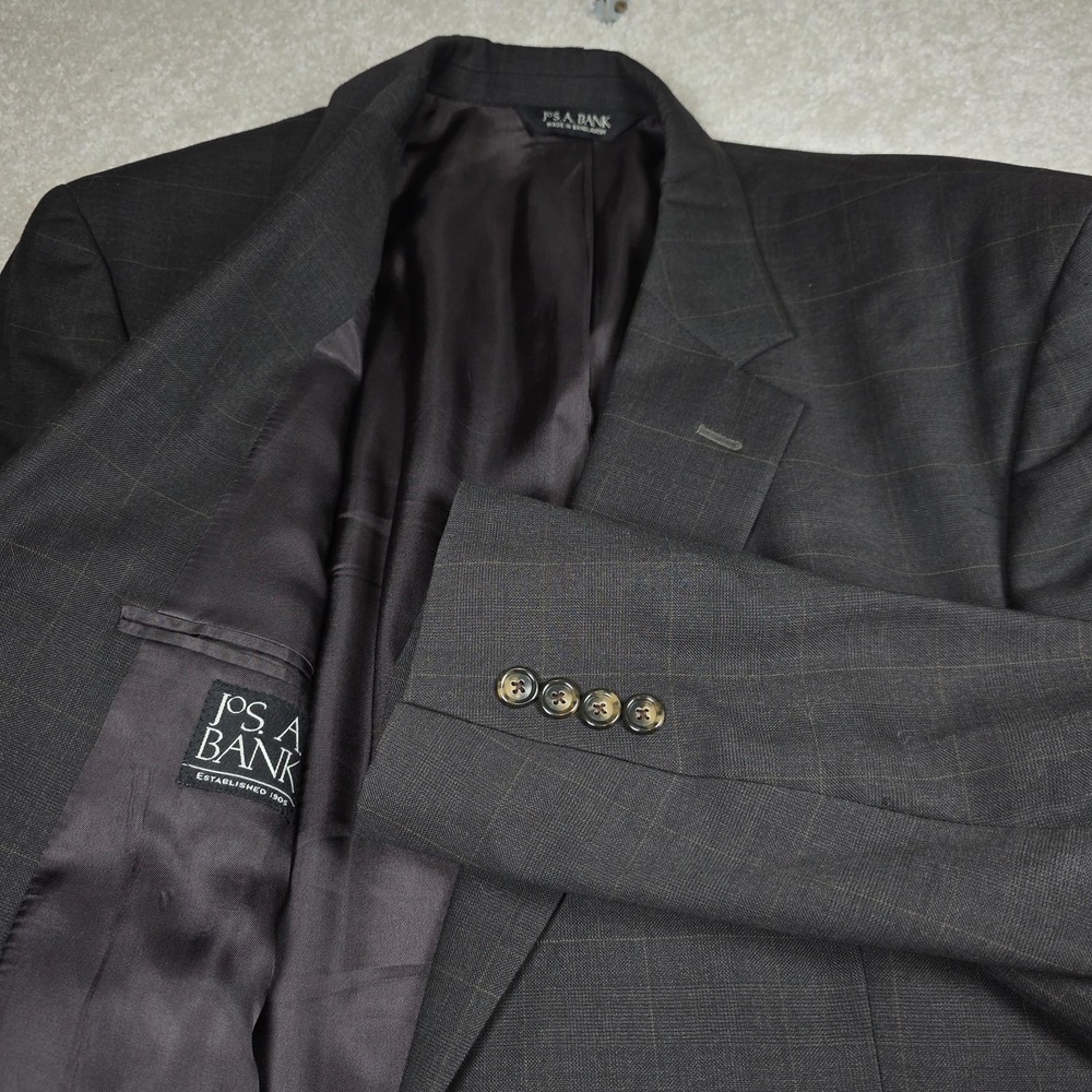 Jos. A. Bank Traveler Blazer Mens 46R Gray Windowpane Check Wool Single Breasted